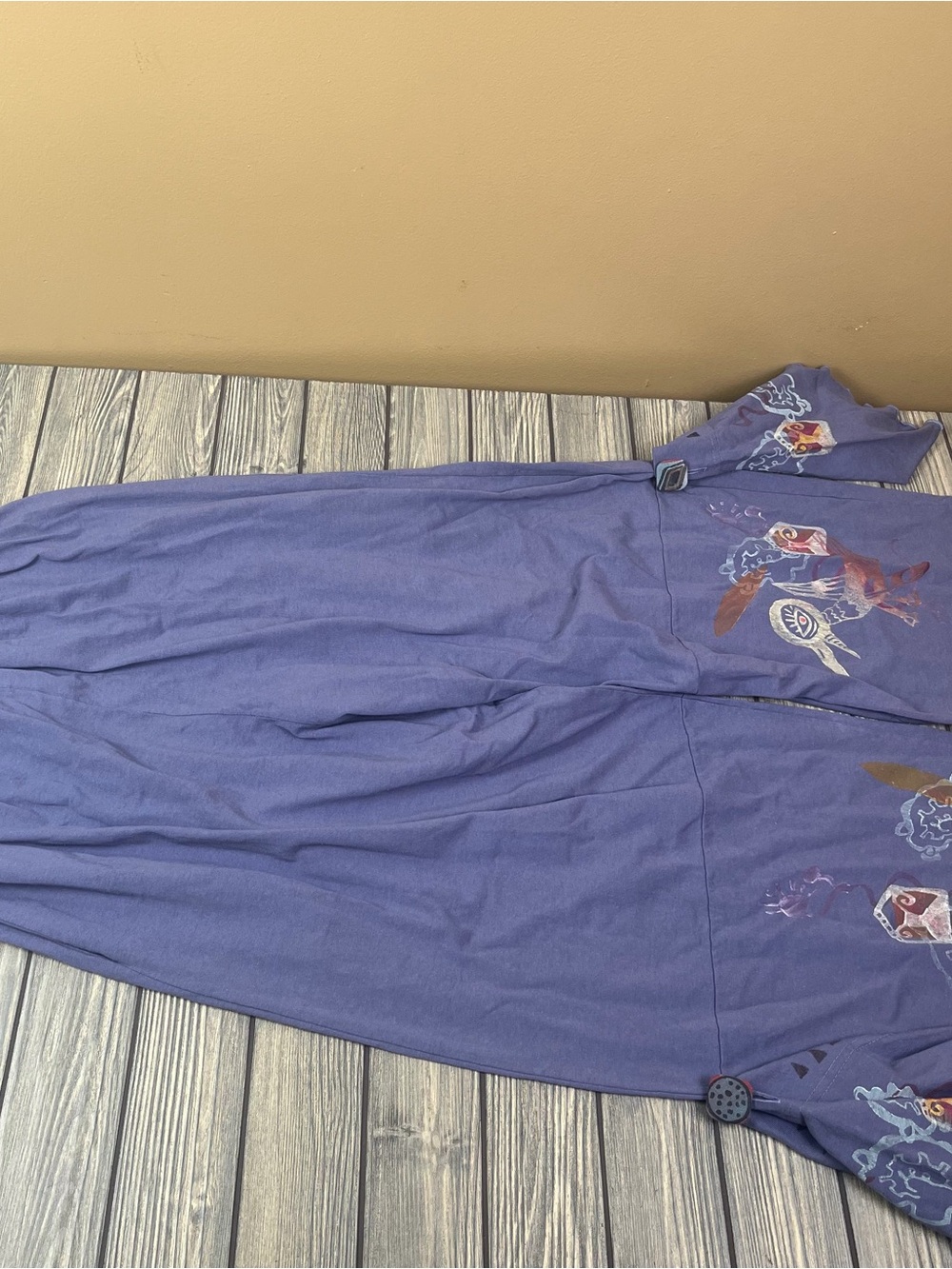 Blue Fish Hand Printed Organic Cotton Purple Pants Women's Sz 1 Boho Lagenlook